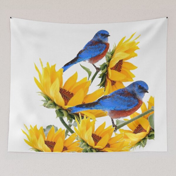 Item preview,  ABSTRACT GOLDEN YELLOW SUNFLOWERS & 2 BLUE BIRDS NATURE ART designed and sold by sharlesart.