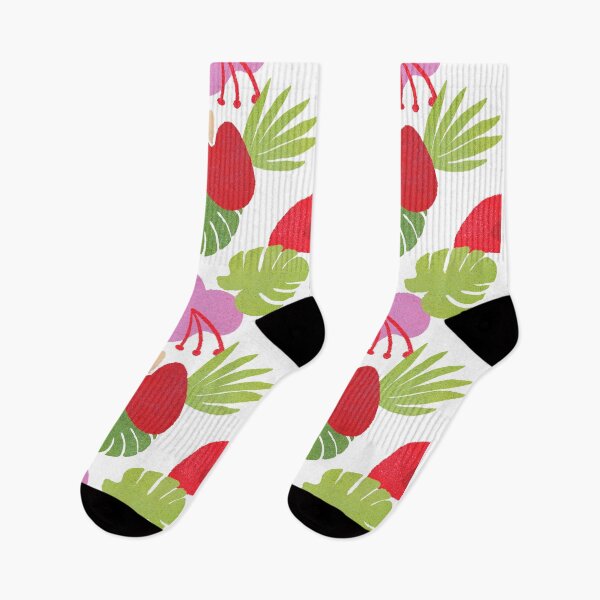 Item preview, tropical flower illustration, repeating pattern, red, blue, pink, purple, blue, green, white designed and sold by creativeshell.
