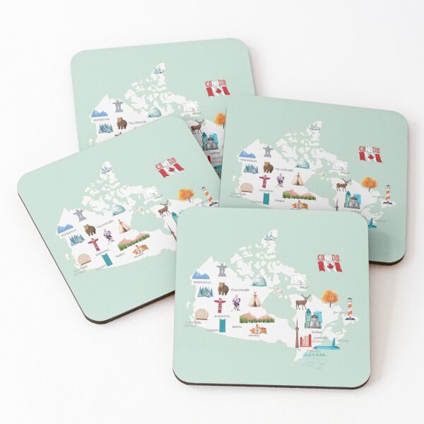 Item preview, Canada Map tourist attractions cities flag, Canadian national symbols of Canada designed and sold by mashmosh.