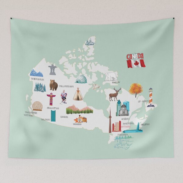 Item preview, Canada Map tourist attractions cities flag, Canadian national symbols of Canada designed and sold by mashmosh.