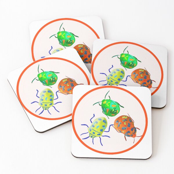 Item preview, Beetle illustration, pattern, green, yellow, orange, pink, purple, blue designed and sold by creativeshell.