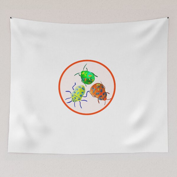 Item preview, Beetle illustration, pattern, green, yellow, orange, pink, purple, blue designed and sold by creativeshell.