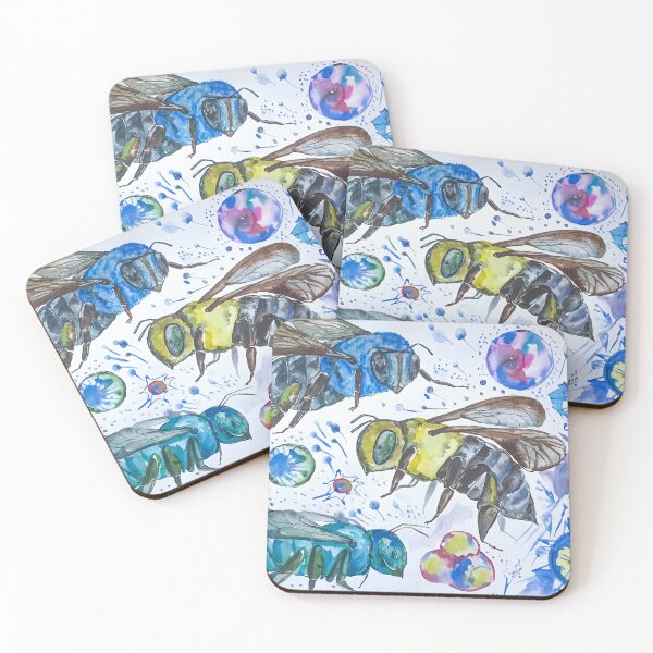 Item preview, Blue, Emerald and Great Carpenter Bees among Pollen Australian Bees designed and sold by Liz HL Art Shop.