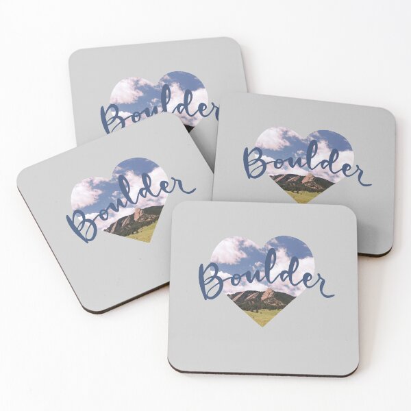 Item preview, Boulder Heart - Love Boulder - blue lettering with The Flatirons and Sky background designed and sold by leahcreates.