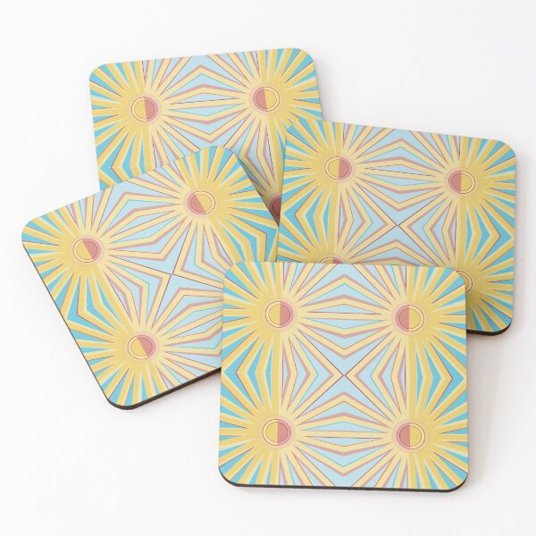 Item preview, Modern sun illustration, pattern, pink, blue, yellow, orange, white designed and sold by creativeshell.