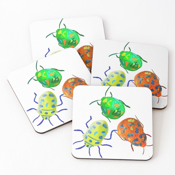 Item preview, Beetle illustration, pattern, green, yellow, orange, pink, purple, blue designed and sold by creativeshell.