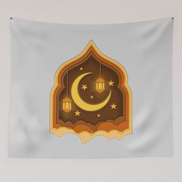 Item preview, Islamic Moon, Stars and Lantern - Orange in Light Gray Version designed and sold by spidericks.