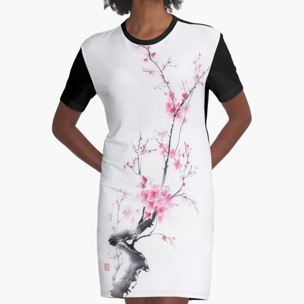 Artikel-Vorschau von Zarter Sakura-Zweig mit rosa Blüten Japanisches Zen-Sumi-e-Gemälde auf weißem Reispapier-Kunstdruck, designt und verkauft von AwenArtPrints.