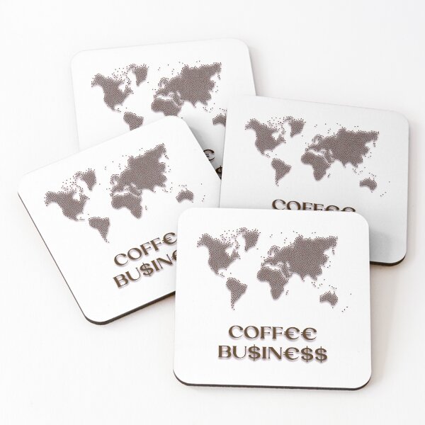 Item preview, Coffee business written with monetary symbols like euro and dollar, Map of the world drawn with coffee beans designed and sold by PhotoPrise.