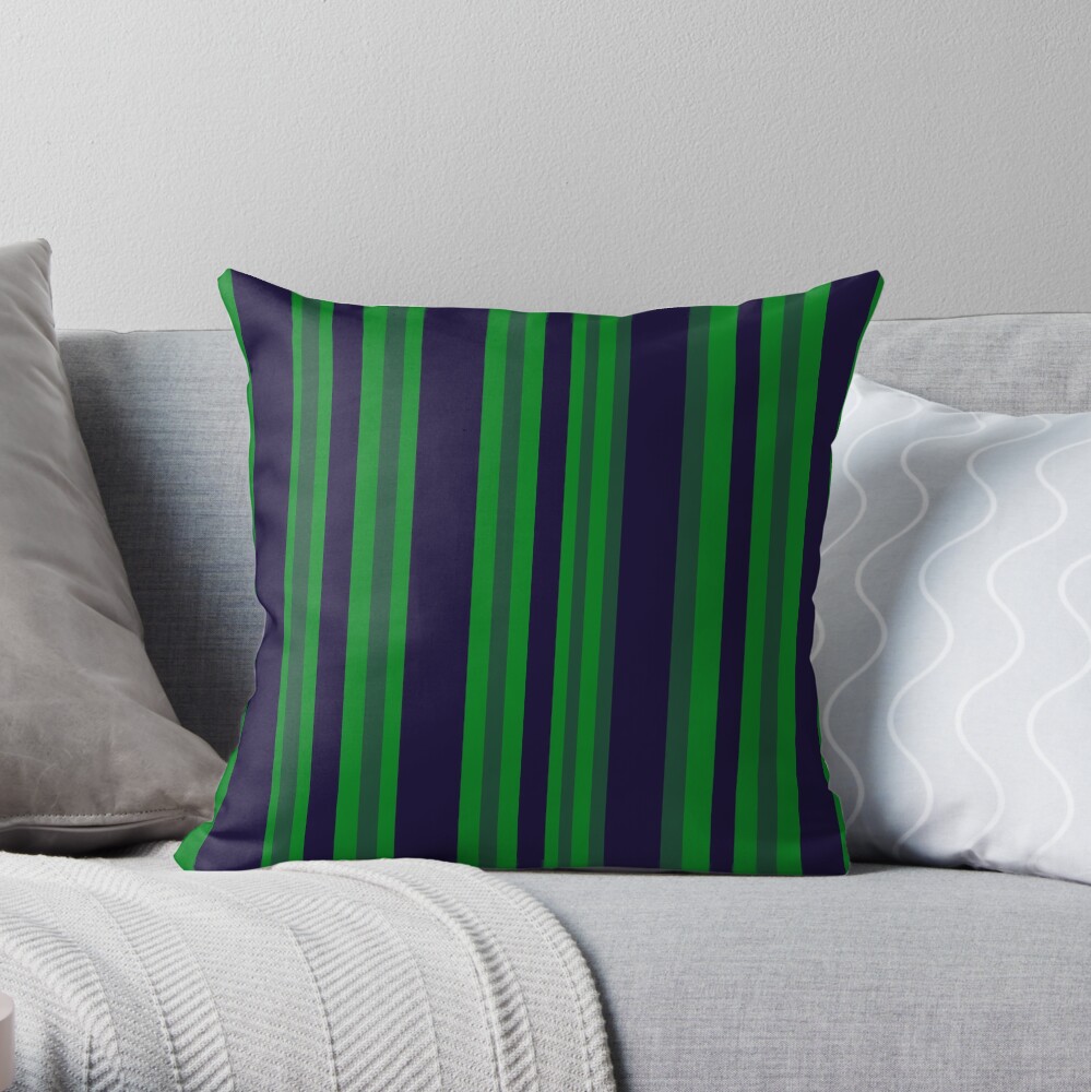 "Classic Navy Blue and Green Stripes" Throw Pillow by donnagrayson