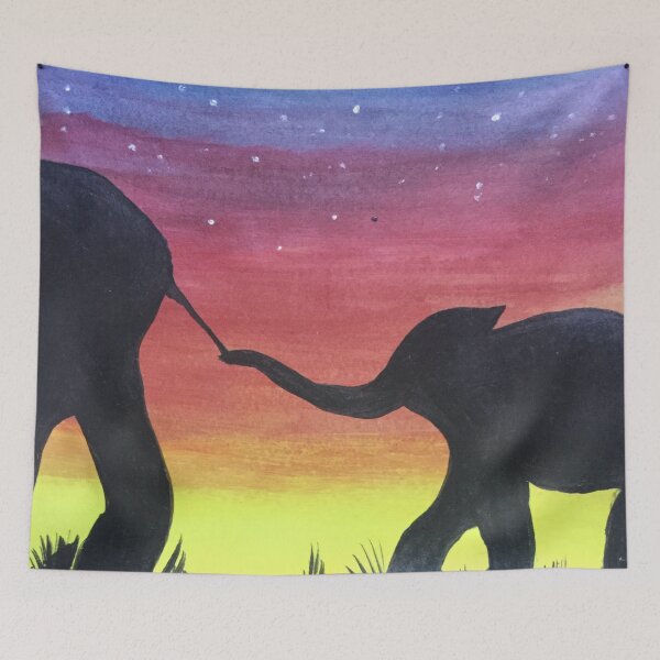 Item preview, Elephant Family Hand Painted Oil Paint Painting designed and sold by UncleStuScience.