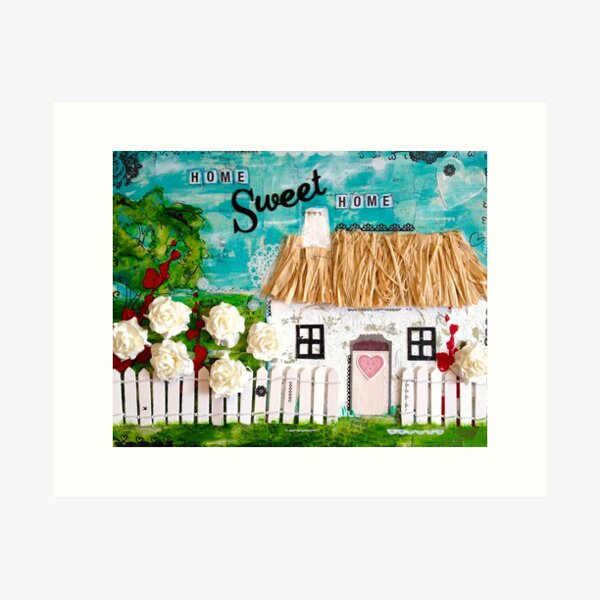 Mixed Media Thatched Cottage Art Print