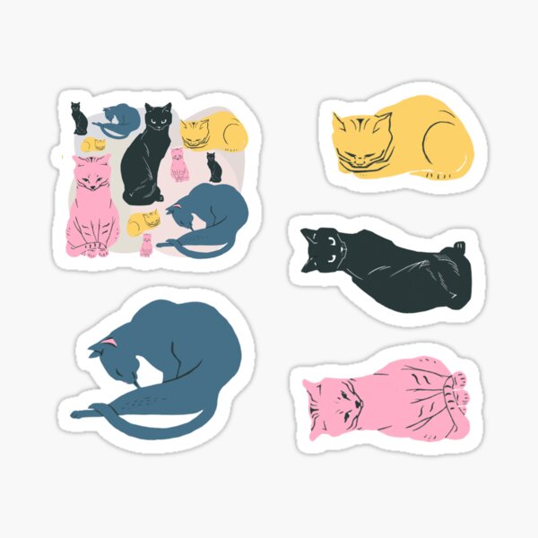 Item preview, Litter of cats - vintage cat design with black cat, pink cat, grey cat and ginger cat designed and sold by meraviglioso.