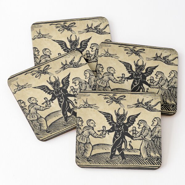 Item preview, Witches and the devil woodcut print designed and sold by monsterplanet.