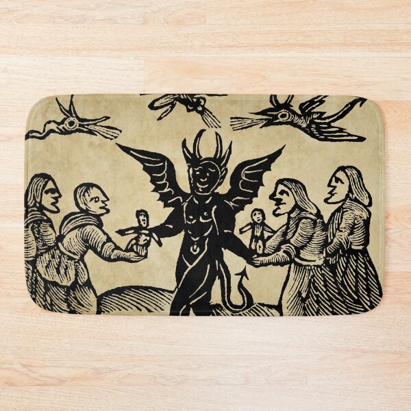 Item preview, Witches and the devil woodcut print designed and sold by monsterplanet.