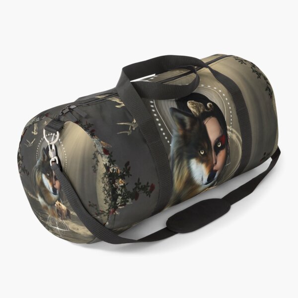 Awesome wolf with fairy and bear Duffle Bag