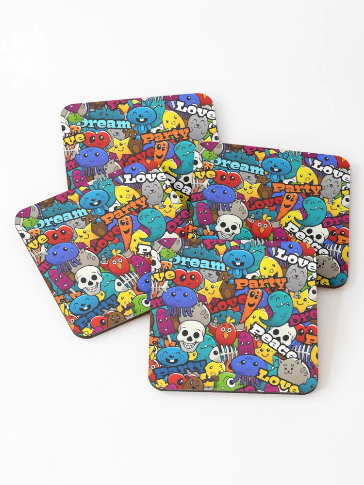 Thumbnail 1 of 5, Coasters (Set of 4), Download Graffiti Characters Seamless Pattern designed and sold by CrawfordAbbott.