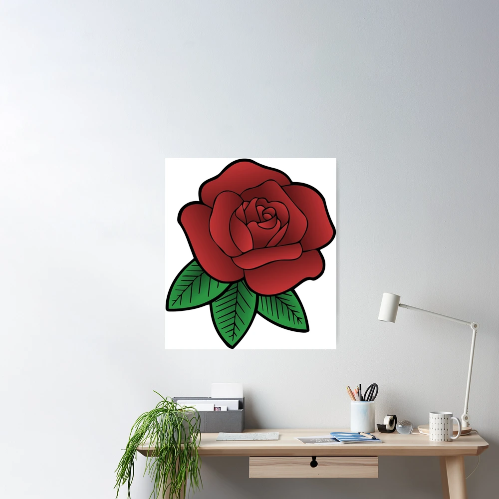 Cute red rose Line art design flower wall decal - TenStickers