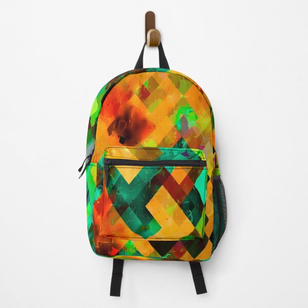 Item preview, geometric square pixel pattern abstract in green brown orange blue designed and sold by Mrvell.