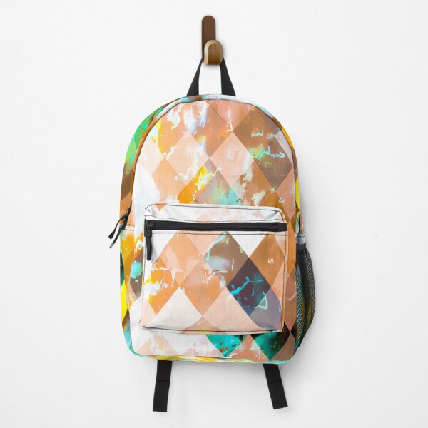 Item preview, geometric square pixel pattern abstract in brown yellow blue designed and sold by Mrvell.