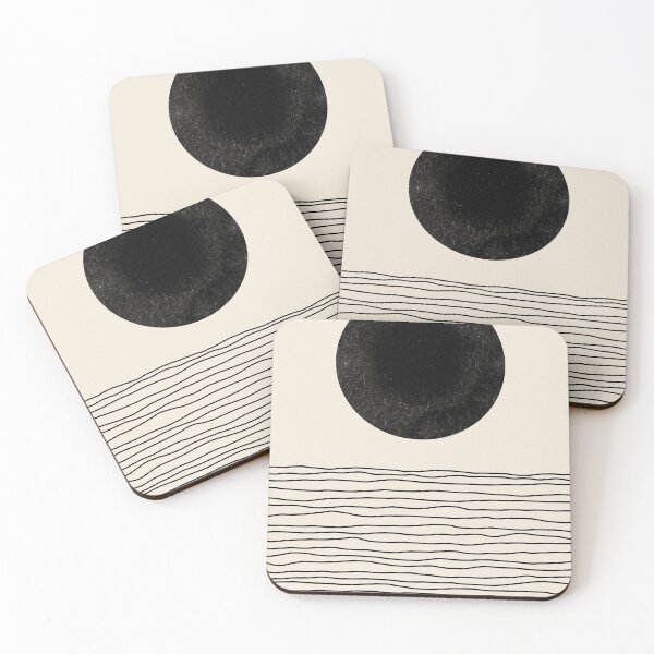 Item preview, Abstract black sun and sea geometrical art, line drawing designed and sold by ps4artworks.