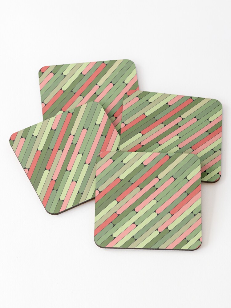 Thumbnail 1 of 5, Coasters (Set of 4), Watermelon Color Diagonal Pattern designed and sold by MagicSpread.