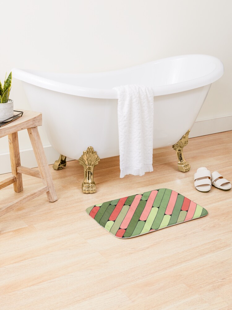 Thumbnail 2 of 6, Bath Mat, Watermelon Color Diagonal Pattern designed and sold by MagicSpread.