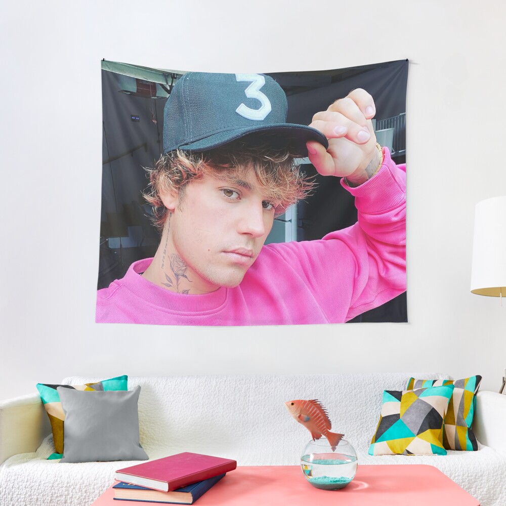 Disover Justin Bieber Handsome In Pink  Tapestry
