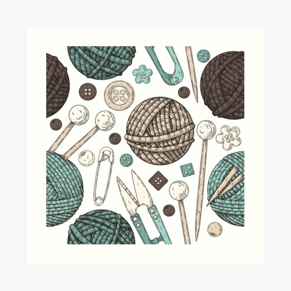 Knitting Basket Wool Art Board Print by VerboShop