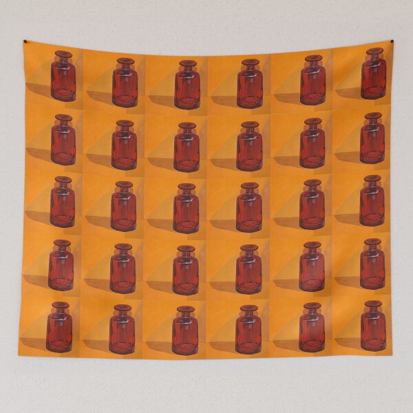Item preview, Burgundy glass bottle on orange backdrop designed and sold by madameminck.