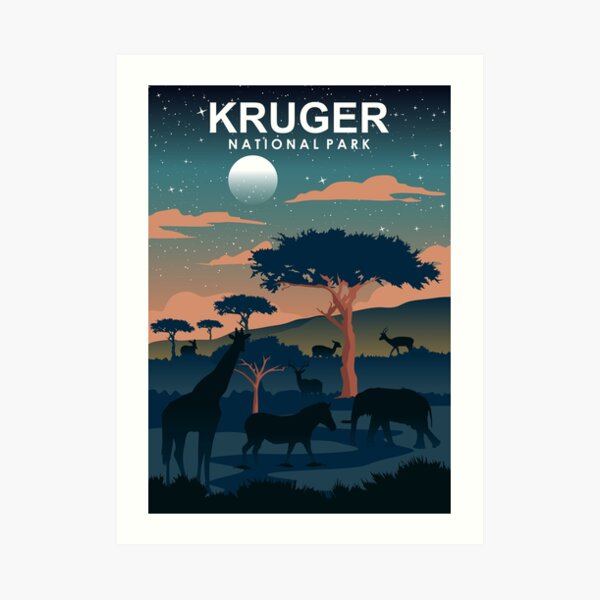 Kruger National Park Night Travel Poster South Africa Art Print