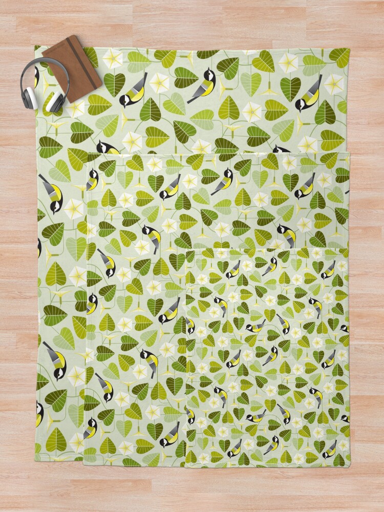 Alternate view of Moonflower and great tit Throw Blanket
