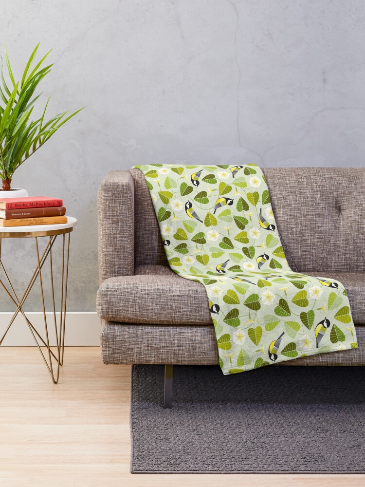 Alternate view of Moonflower and great tit Throw Blanket