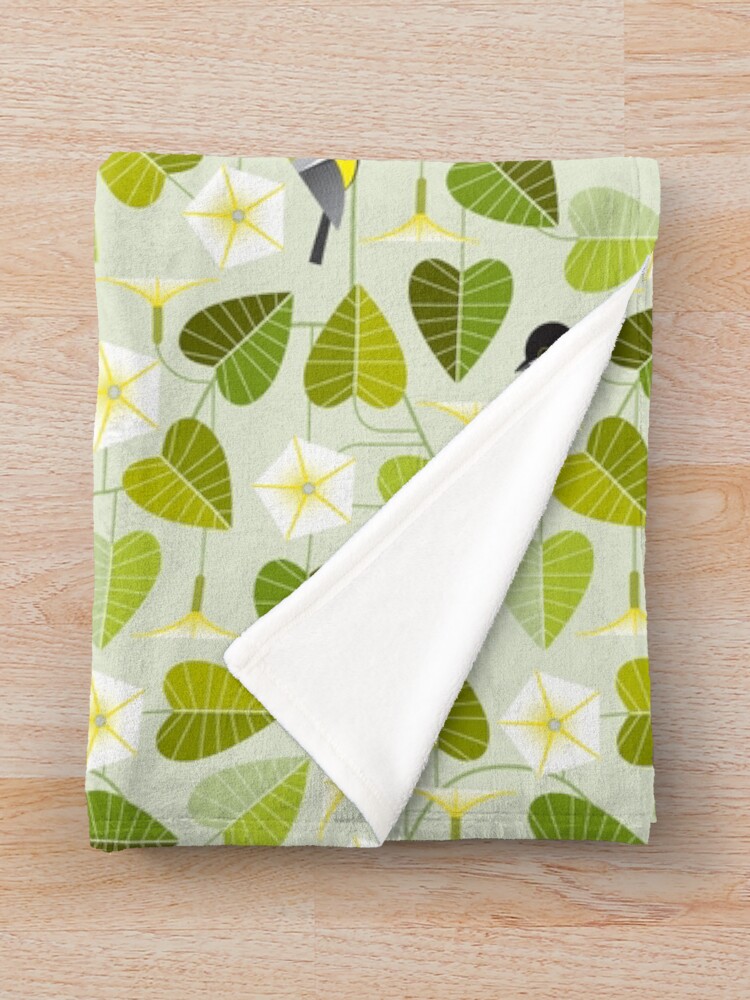 Alternate view of Moonflower and great tit Throw Blanket