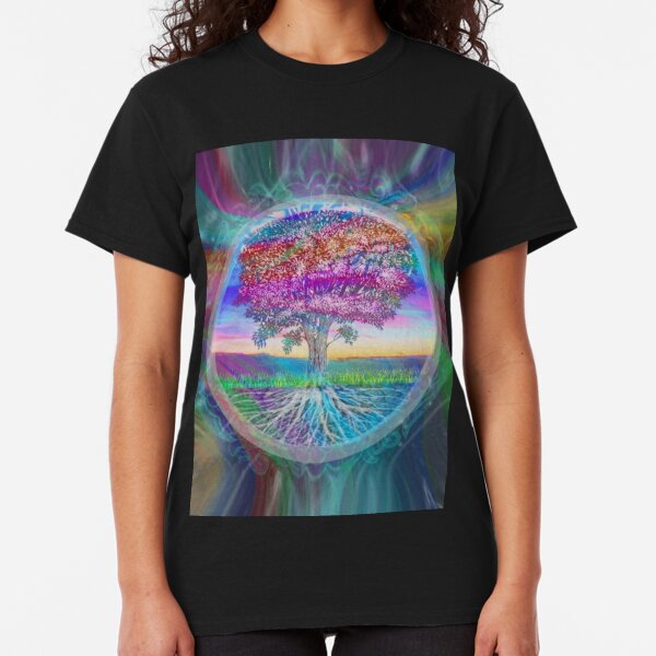 T Shirts Vivid Floral Swirls Symbol of Aura Energy Flow Harmony Health Doodle M