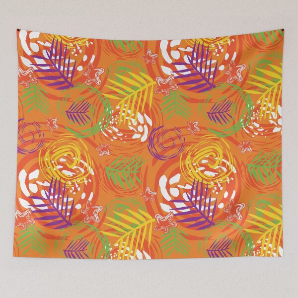Aperçu de l'œuvre Fond de thème orange motif feuille naturelle créée et vendue par yompang.