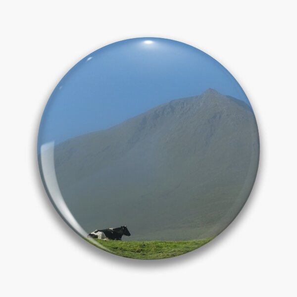 Item preview, Cute and funny looking cows with a great view over Pico mountains, during hiking trail at the Azores island Pico, highest mountain of Portugal. designed and sold by AylaHarbich.