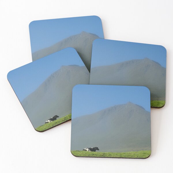 Item preview, Cute and funny looking cows with a great view over Pico mountains, during hiking trail at the Azores island Pico, highest mountain of Portugal. designed and sold by AylaHarbich.