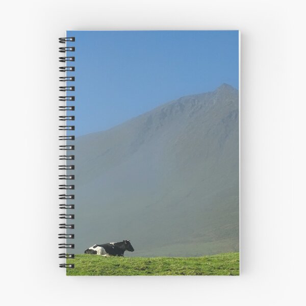 Item preview, Cute and funny looking cows with a great view over Pico mountains, during hiking trail at the Azores island Pico, highest mountain of Portugal. designed and sold by AylaHarbich.
