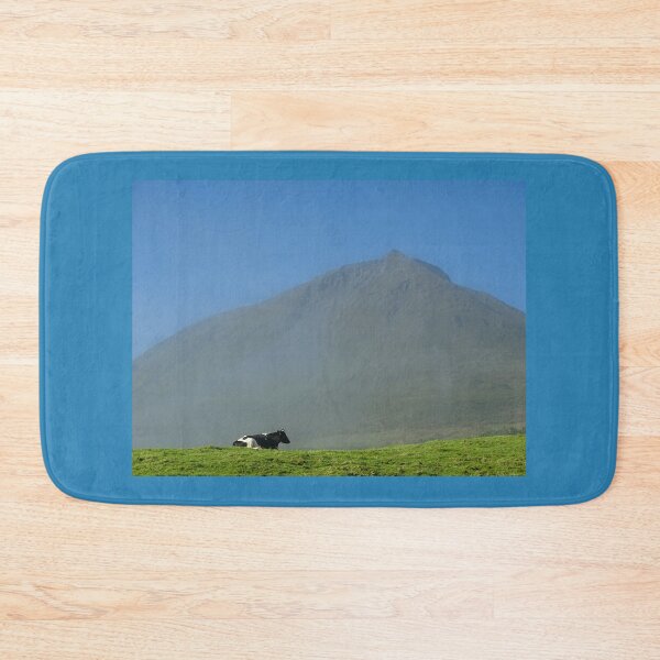Item preview, Cute and funny looking cows with a great view over Pico mountains, during hiking trail at the Azores island Pico, highest mountain of Portugal. designed and sold by AylaHarbich.
