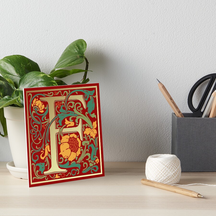 "Illuminated Lettering William Morris Red Letter F" Art Board Print for