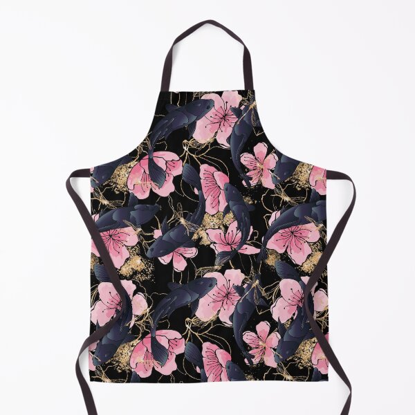 Blue koi gold flower Apron