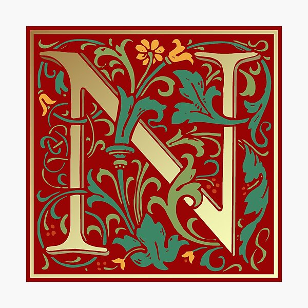 illuminated lettering william morris red letter n photographic print for sale by niokvadrat redbubble