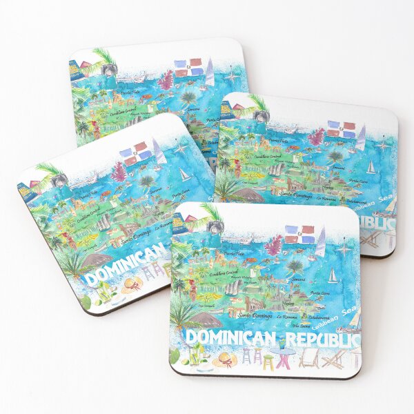 Item preview, Dominican Republic  Illustrated Travel  Map  with  Roads  and  Highlights designed and sold by artshop77.