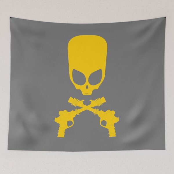 Item preview, Alien Skull and Blaster Yellow on Grey designed and sold by PK-inK.