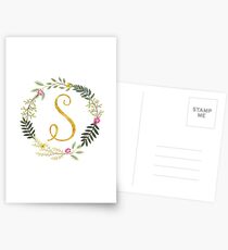Floral and Gold Initial Monogram S Postcards