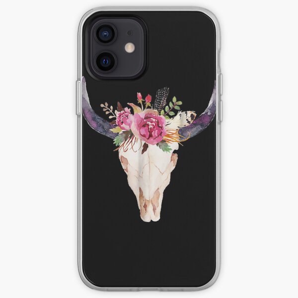 Cow Skull Art With Flowers iPhone Soft Case