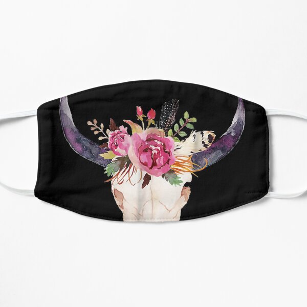 Cow Skull Art With Flowers Flat Mask