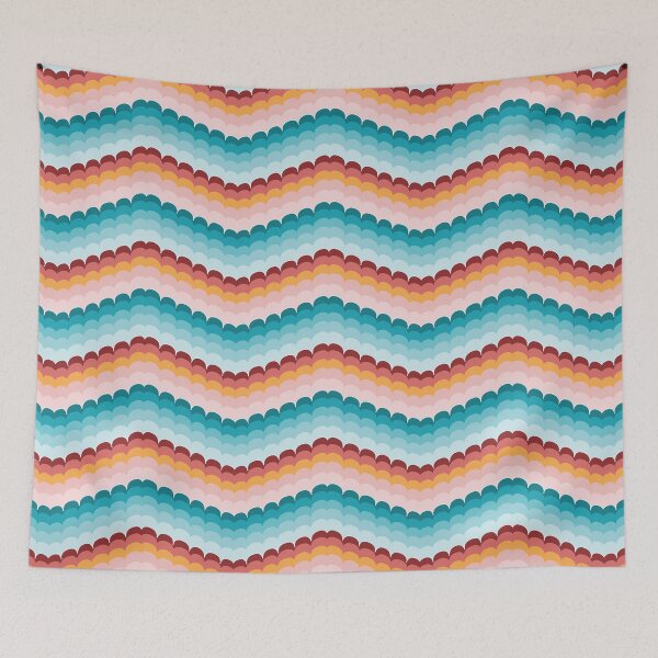 Item preview, Bargello scallop waves turquoise coral designed and sold by colorofmagic.