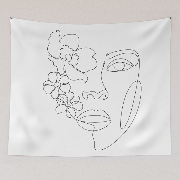Item preview, Flower in woman head. line illustration. Line drawing. One line. Nature face. Nature cosmetics. Flower icon. Minimalist print. One Line Black White Drawing Artwork, Minimalist Couple Art, Minim designed and sold by OneLinePrint.